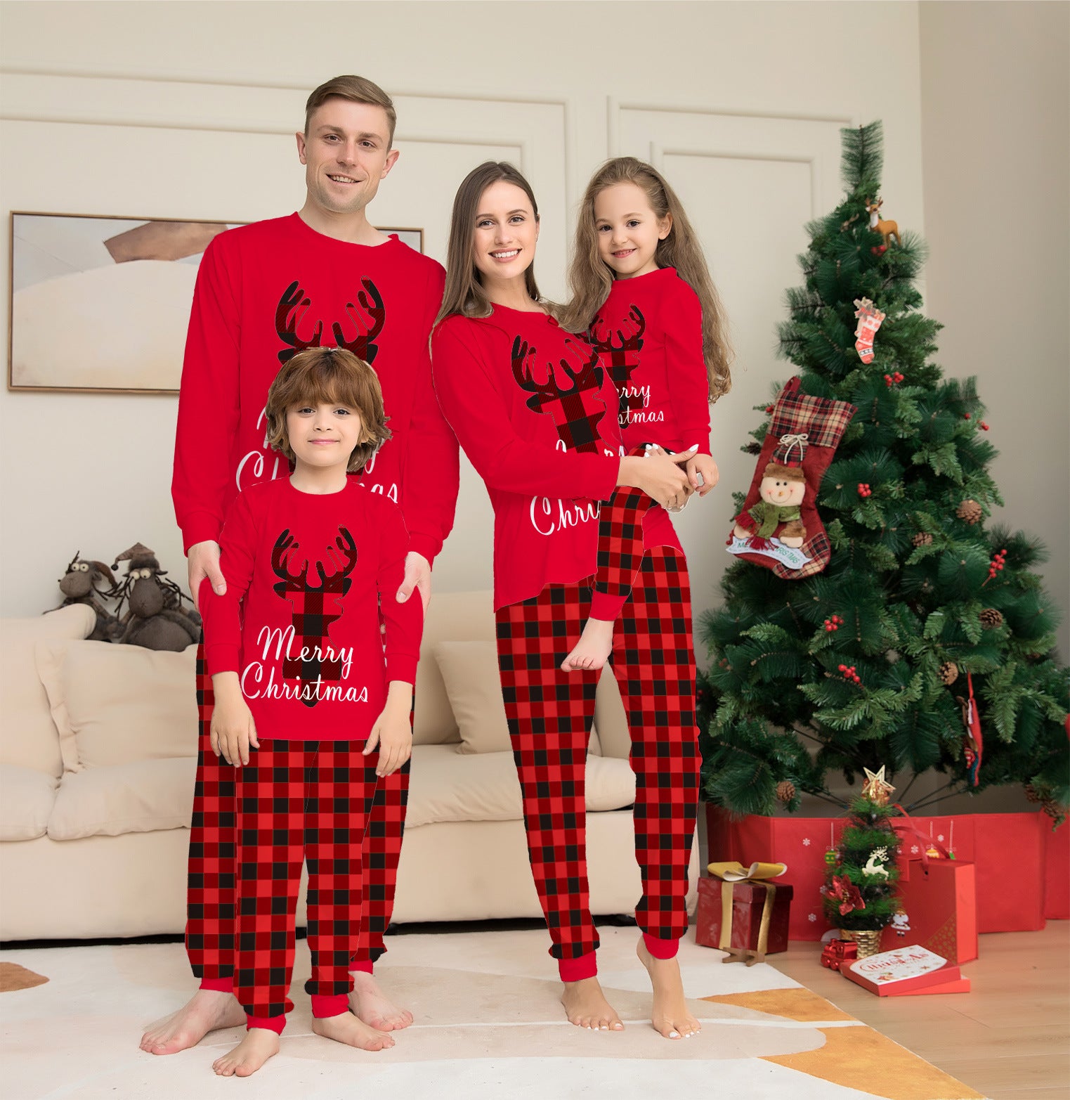 Family Matching Pajama Set Xmas Tree Print PJS for Family