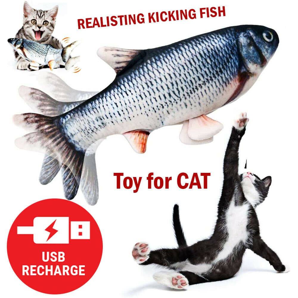 Electric Fish Cat Toy  Realistic Interactive Jumping Dancing Kitten T
