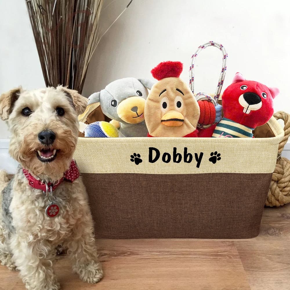 Personalized Pet Toy Basket Dog Toys Storage Box Name Print Bag