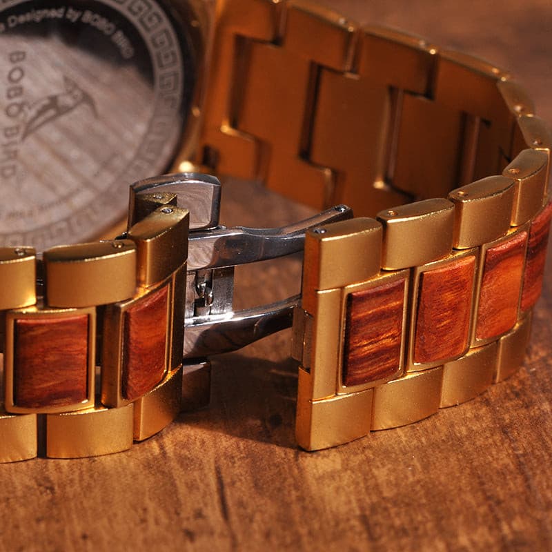 Men's Wooden Watch Miyota Movement Solid Wood and Stainless Steel.