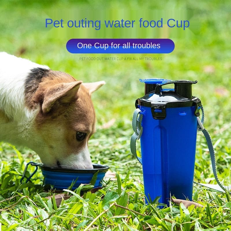 Portable Travel Dog Water Bottle and Food Container with ( 2 ) Collapsible Bowls.