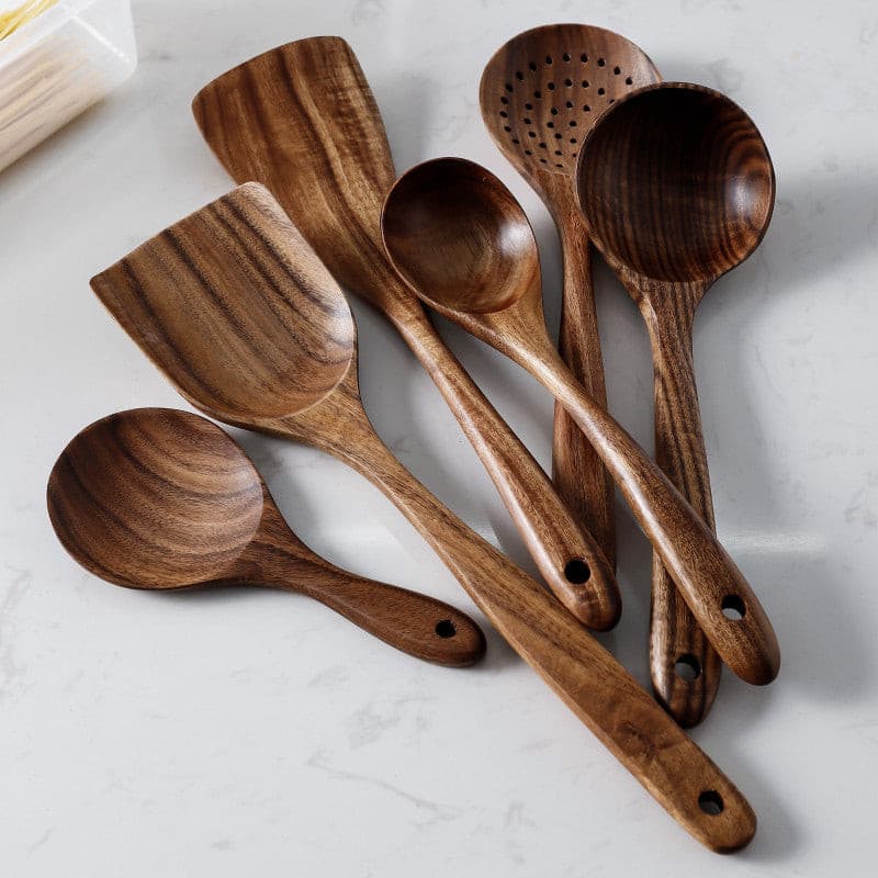 Natural Unique Cooking Tools Kitchen Utensils Teak Wood Supply Set Wooden  Cooking Cookware Nonstick Gift From Bali FREE SHIPPING 