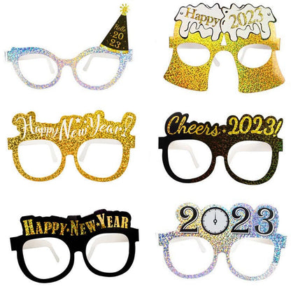 New Year Party Glasses Paper Props-2023 New Year Eve Party Supplies.