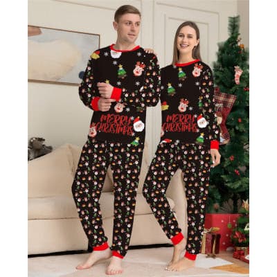 Matching Family Christmas Deer Pajamas-Cotton Pjs-Women Men Plaid Clothes Holiday Sleepwear.