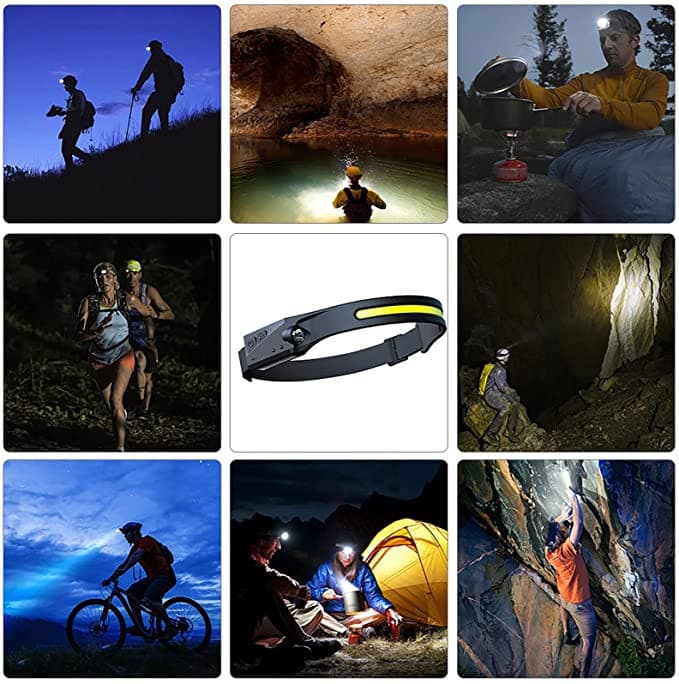 Rechargeable Headlamp  5 Modes  Motion Sensor  Camping, Running, Night Fishing, Cycling.
