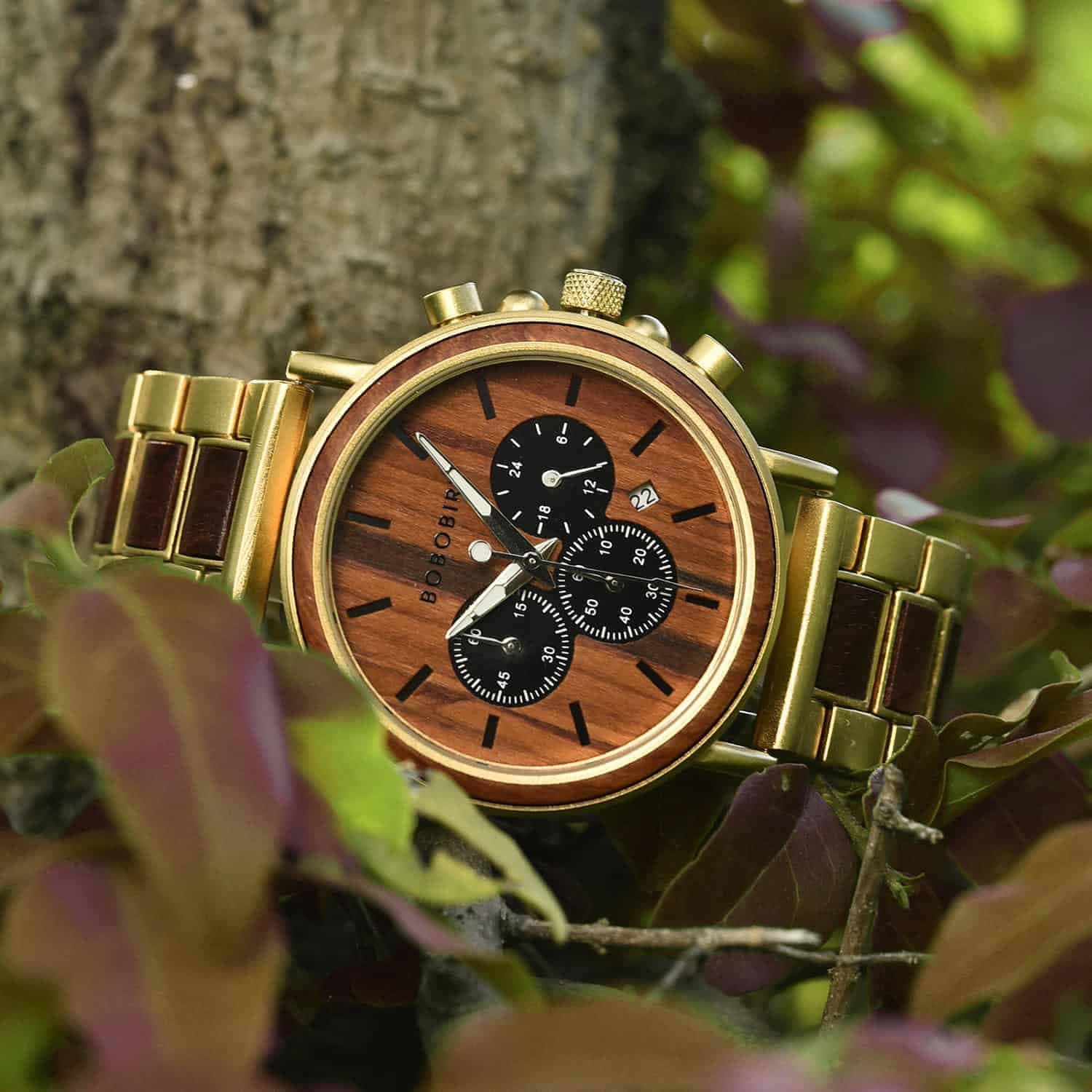 Men's Wooden Watch Miyota Movement Solid Wood and Stainless Steel.