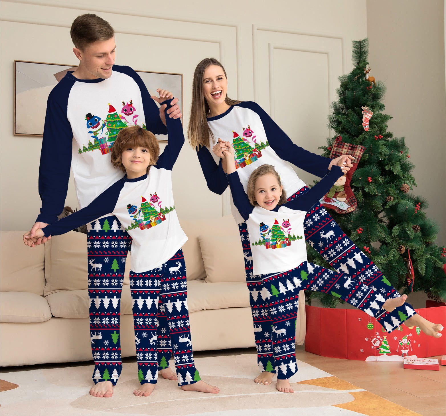 Family Matching Christmas Pajamas Set Xmas Long Sleeve-Sleepwear Nightwear.