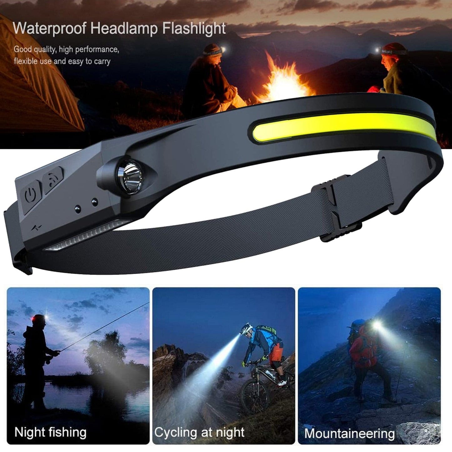 Rechargeable Headlamp  5 Modes  Motion Sensor  Camping, Running, Night Fishing, Cycling.