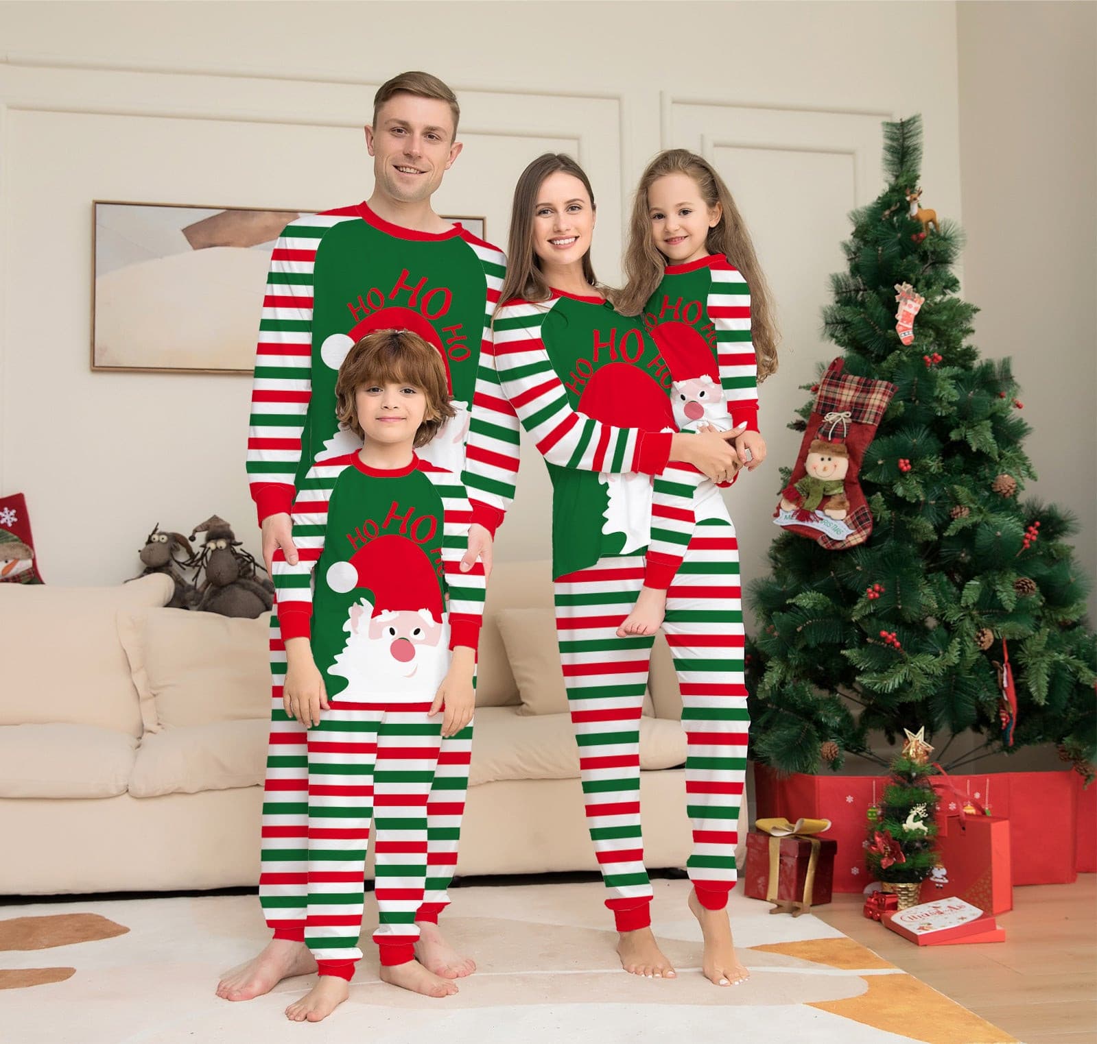 Family Christmas Pajamas Matching Sets Red Stripe Xmas Holiday Sleepwear Jammies Long Sleeve PJs Outfits.