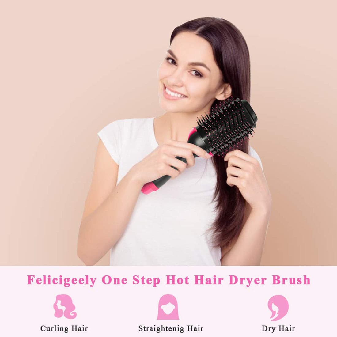 4 in 1  Hair Dryer & Volumizer Hair Brush Roller Rotate Comb Styling Straightening Curling Iron.