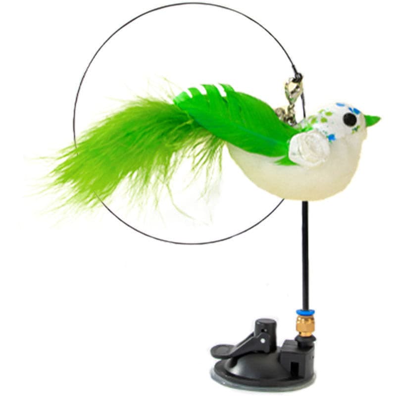 Cat Fun Stick with Suction Base | Feathered Bird with Bell | Relieves Boredom and anxiety.